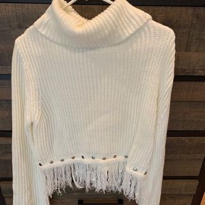 NWT Lulus cropped fringe cowl neck sweater